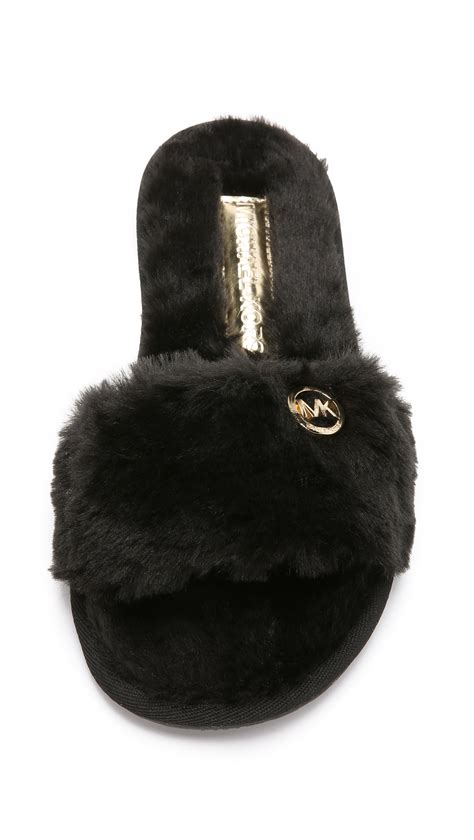 michael kors slippers 38|Michael Kors black fuzzy slipper.